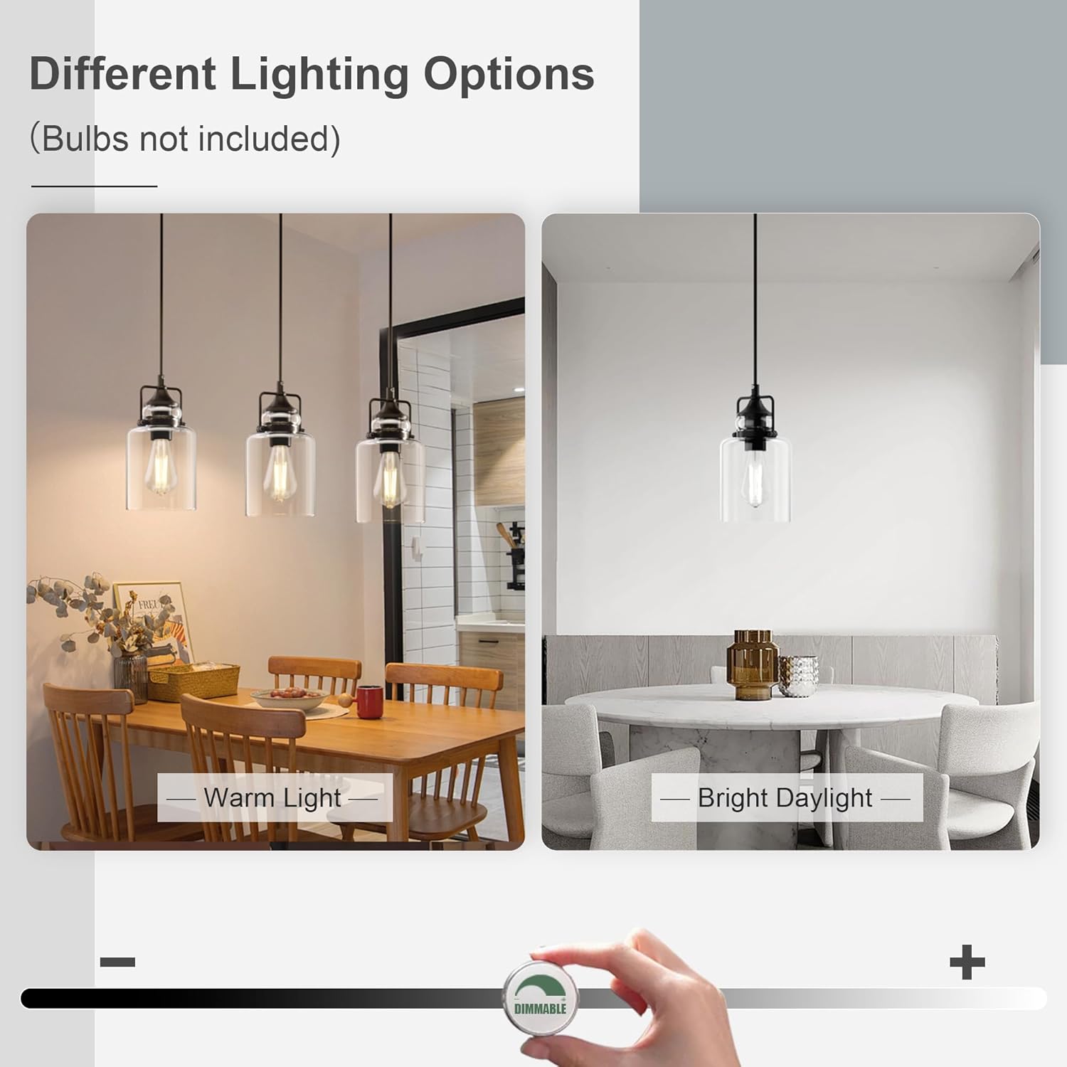 hansang Pendant Lights Kitchen Island, Modern Black Pendant Light Fixture, Kitchen Ceiling Hanging Lights, 47Inches Adjustable Rope, Farmhouse Clear Glass, E26 Base, Bulbs Not Included, 1 Pack - Image 6