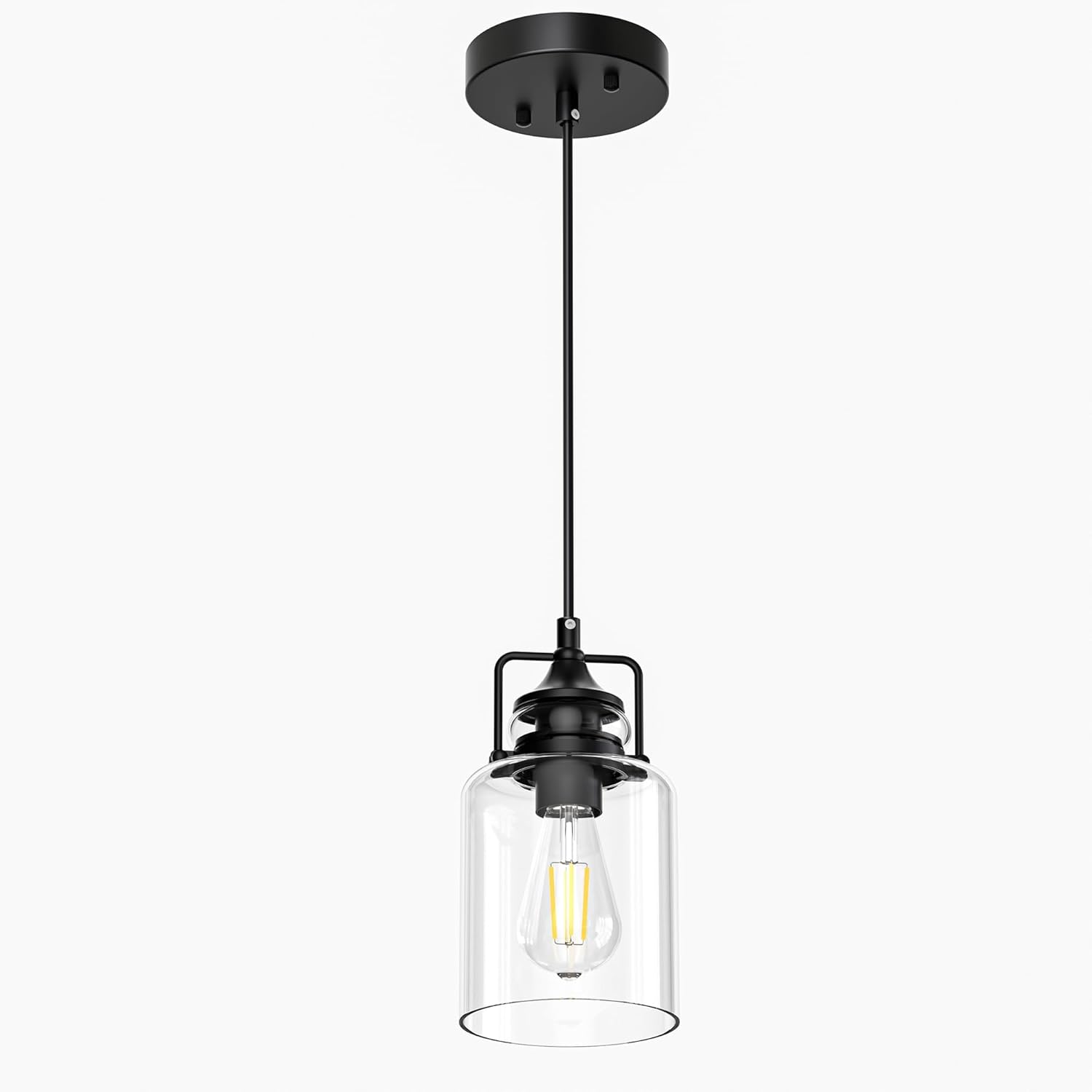 hansang Pendant Lights Kitchen Island, Modern Black Pendant Light Fixture, Kitchen Ceiling Hanging Lights, 47Inches Adjustable Rope, Farmhouse Clear Glass, E26 Base, Bulbs Not Included, 1 Pack - Image 9