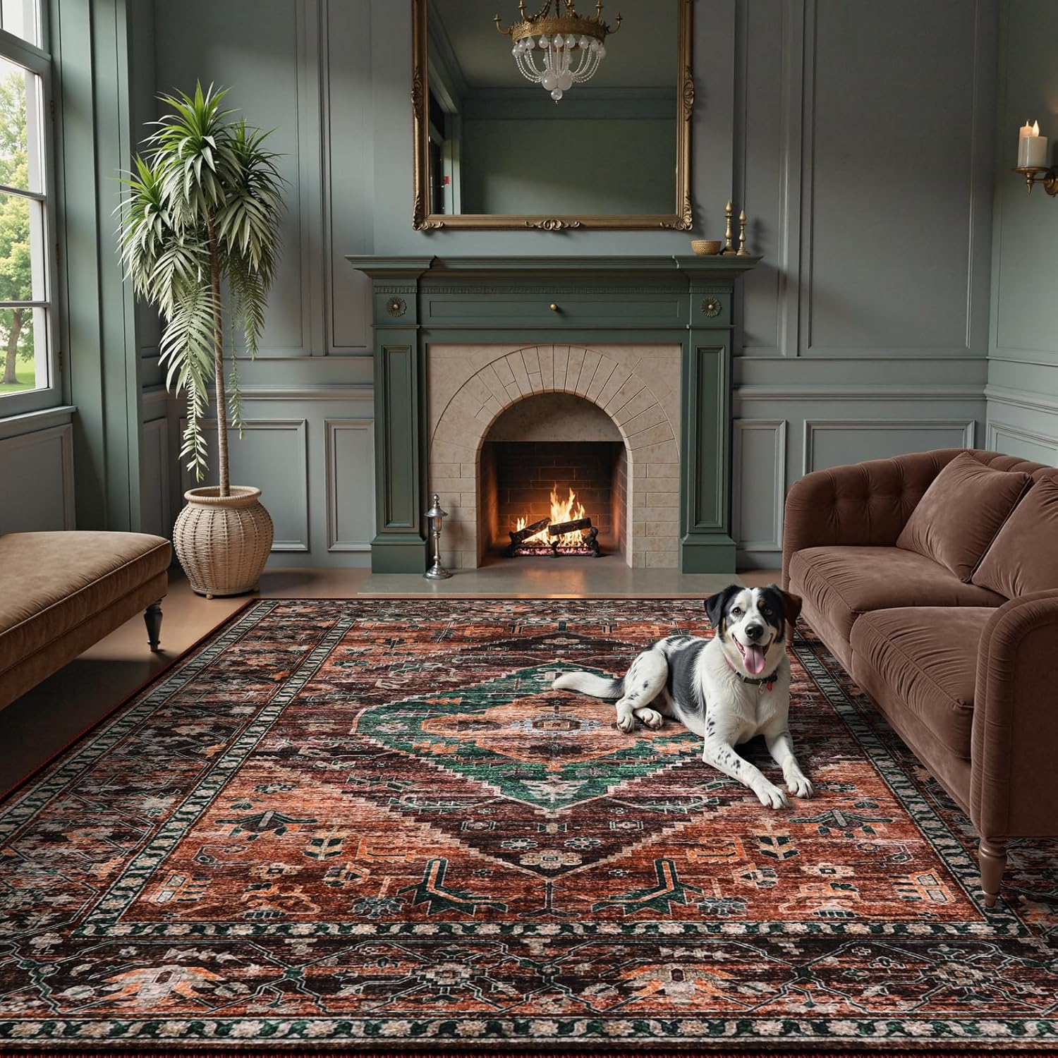 Lahome 8x10 Rugs for Living Room - Non-Slip Ultra-Thin Washable Large Area Rug, Non-Shedding Oriental Vintage Distressed Carpet for Dining Room Bedroom Office