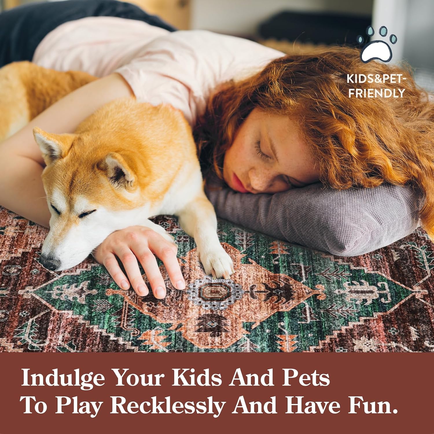 Lahome 8x10 Rugs for Living Room - Non-Slip Ultra-Thin Washable Large Area Rug, Non-Shedding Oriental Vintage Distressed Carpet for Dining Room Bedroom Office - Image 5