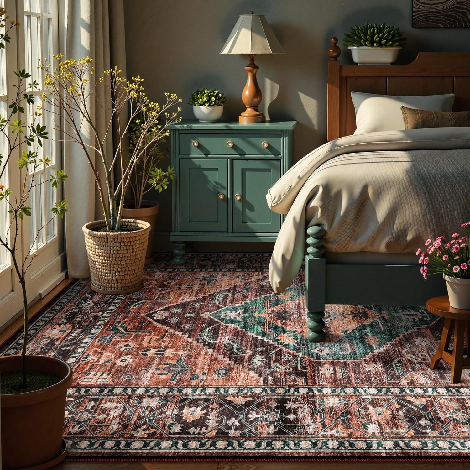 Lahome 8x10 Rugs for Living Room - Non-Slip Ultra-Thin Washable Large Area Rug, Non-Shedding Oriental Vintage Distressed Carpet for Dining Room Bedroom Office - Image 6