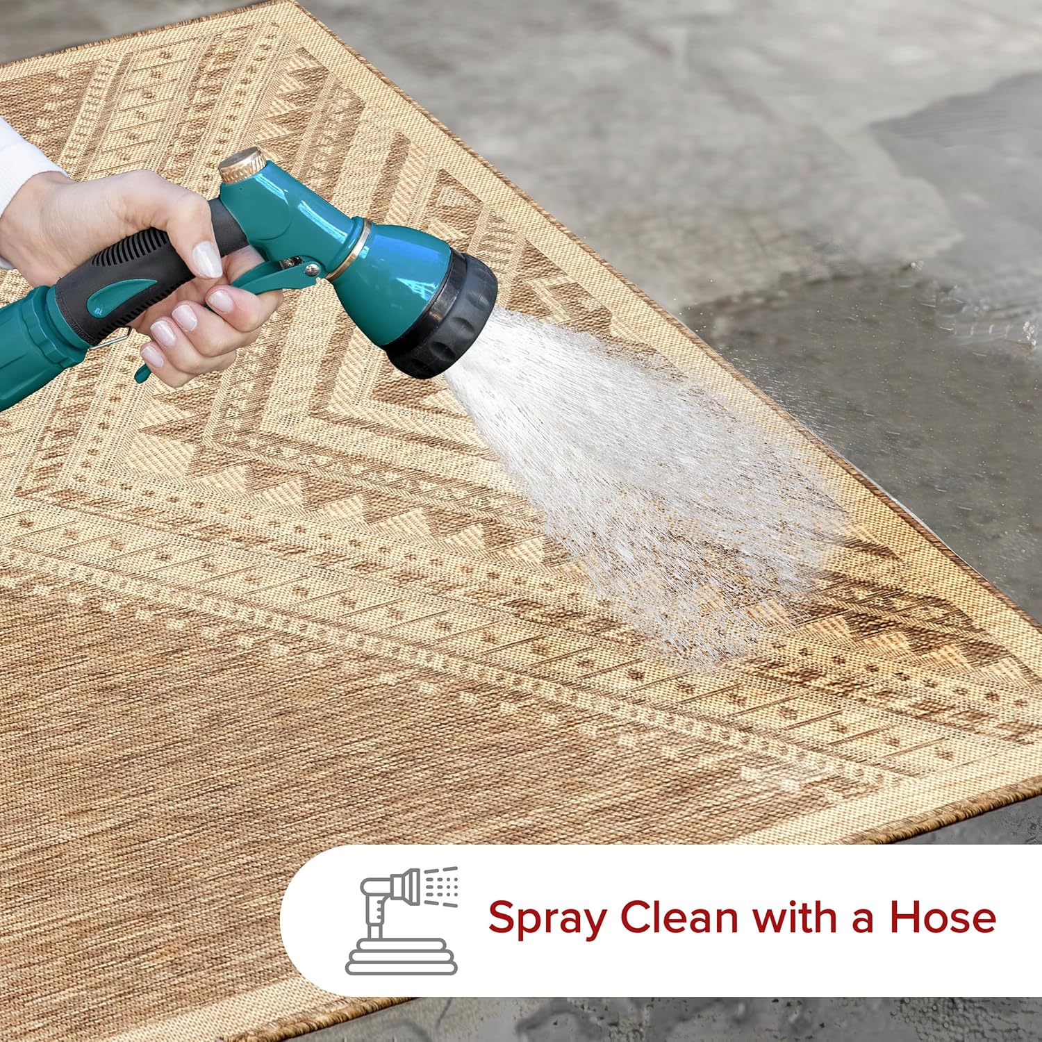 nuLOOM 4' x 6' Outdoor Performance Area Rug, Stain Resistant, Weather Resistant, High Traffic, Patio, Balcony, Outside, Landry Brown - Image 2