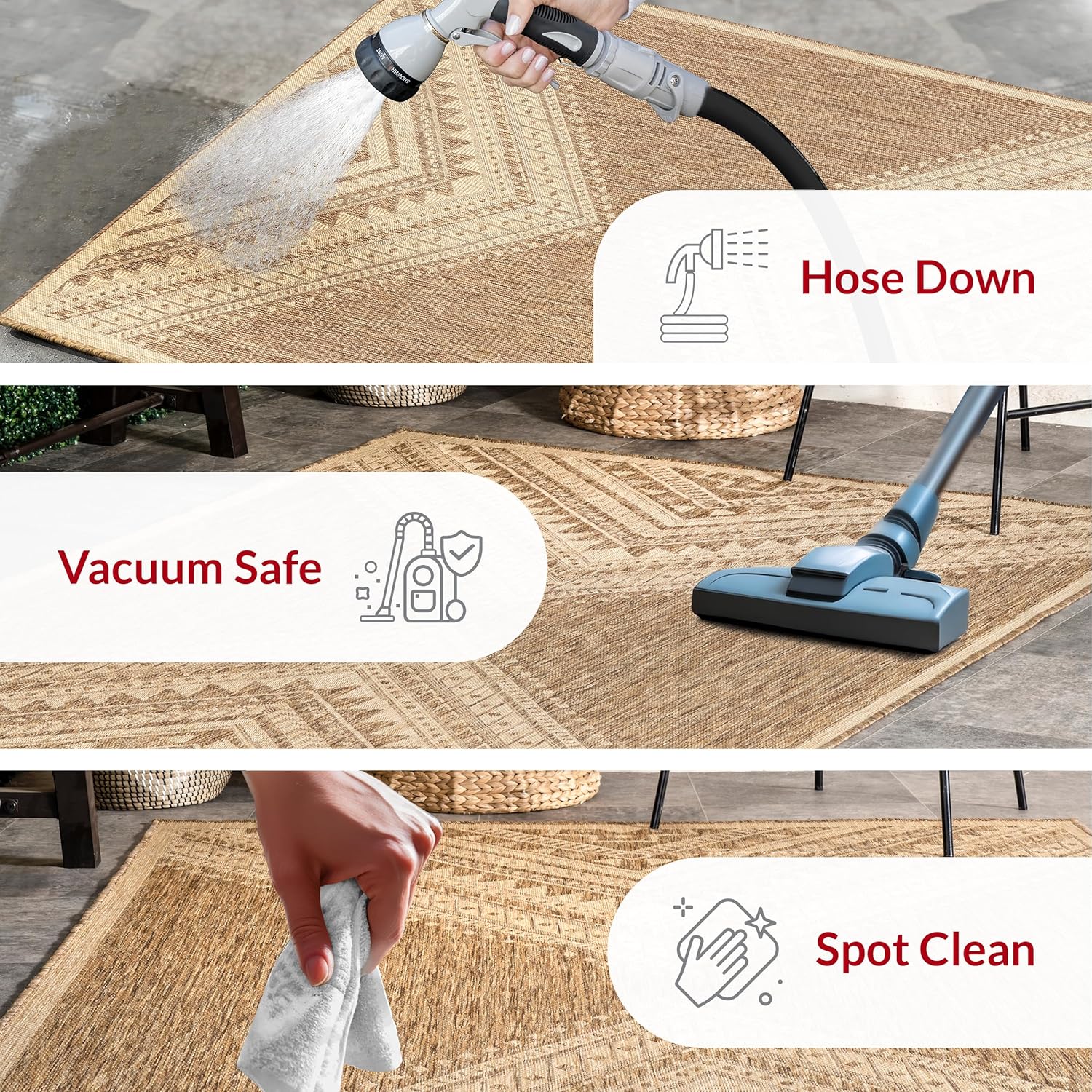 nuLOOM 4' x 6' Outdoor Performance Area Rug, Stain Resistant, Weather Resistant, High Traffic, Patio, Balcony, Outside, Landry Brown - Image 3