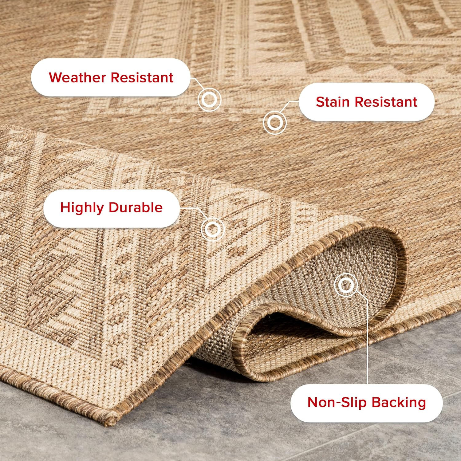 nuLOOM 4' x 6' Outdoor Performance Area Rug, Stain Resistant, Weather Resistant, High Traffic, Patio, Balcony, Outside, Landry Brown - Image 4