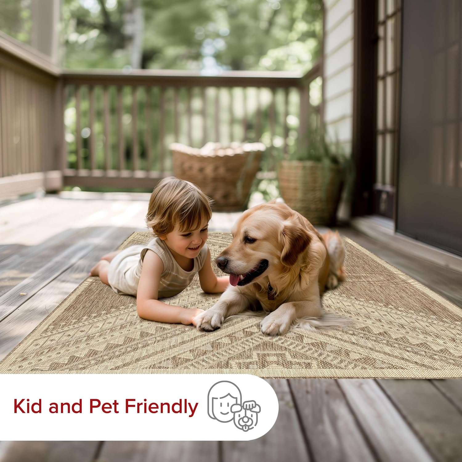 nuLOOM 4' x 6' Outdoor Performance Area Rug, Stain Resistant, Weather Resistant, High Traffic, Patio, Balcony, Outside, Landry Brown - Image 6